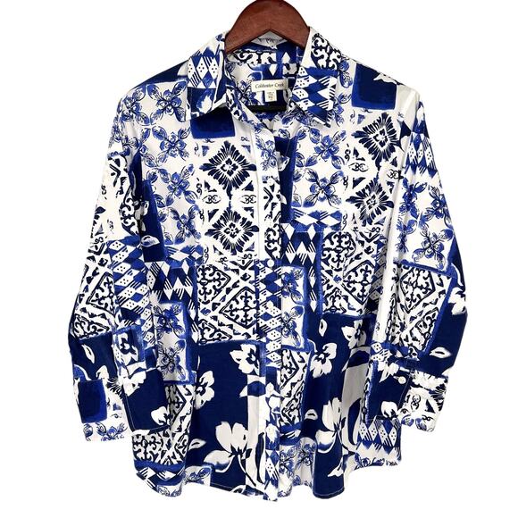 Coldwater Creek Tops - Coldwater Creek PXL Petite XL 18 Blue White Stretchy Blouse Shirt Top Nautical